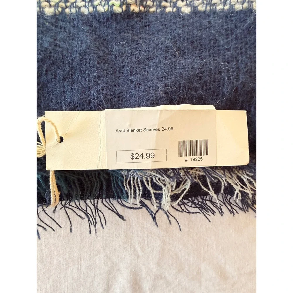Ruggine Blue Plaid Blanket‎ Scarf Oversized Fringed Shawl Wrap New with Tags